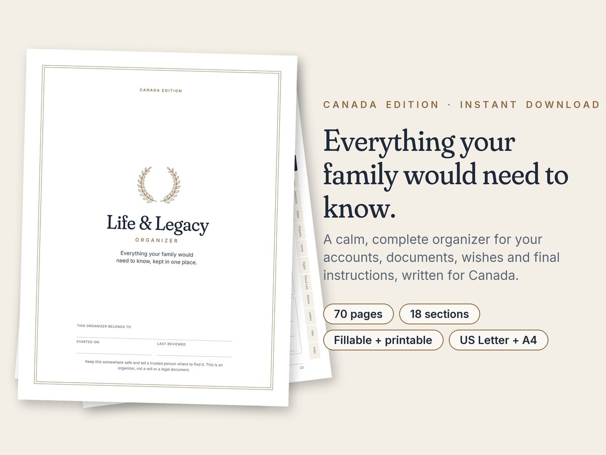 Life & Legacy Organizer (Canada) pages