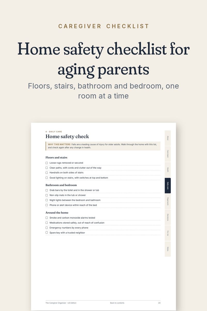 Printable checklist page: Caring for an Aging Parent: A Caregiver Checklist