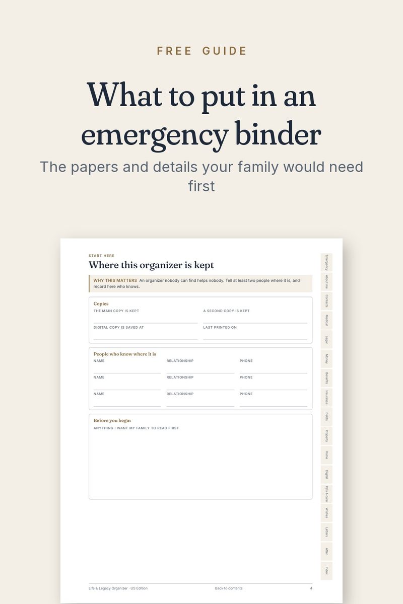 Printable checklist page: Emergency Binder Checklist: What to Put in Yours