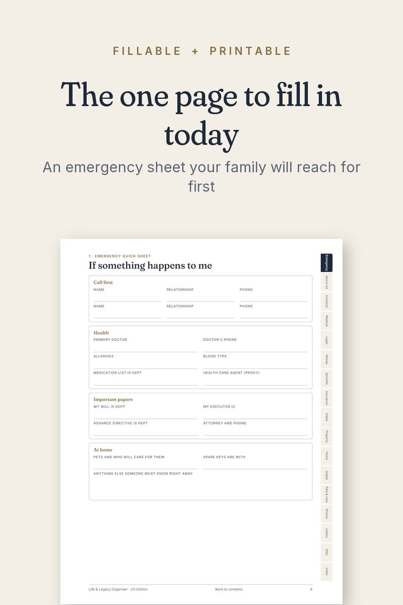Printable checklist page: What Is a Death Binder? What to Put in Yours